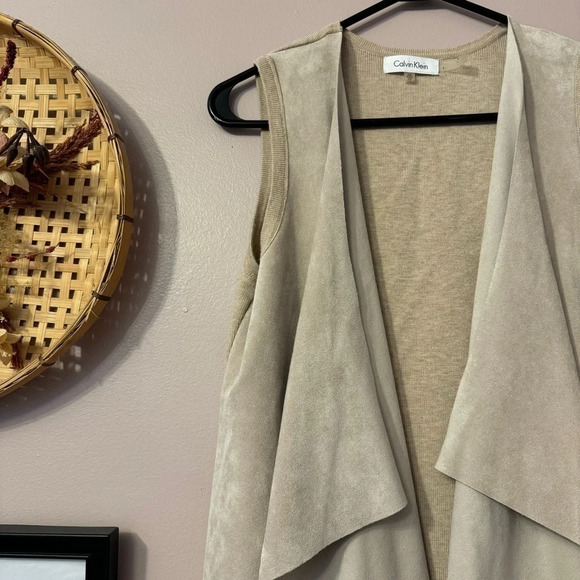 Calvin Klein Drape Open Front Beige Cardigan Vest Womens  Size XS - Picture 3 of 6